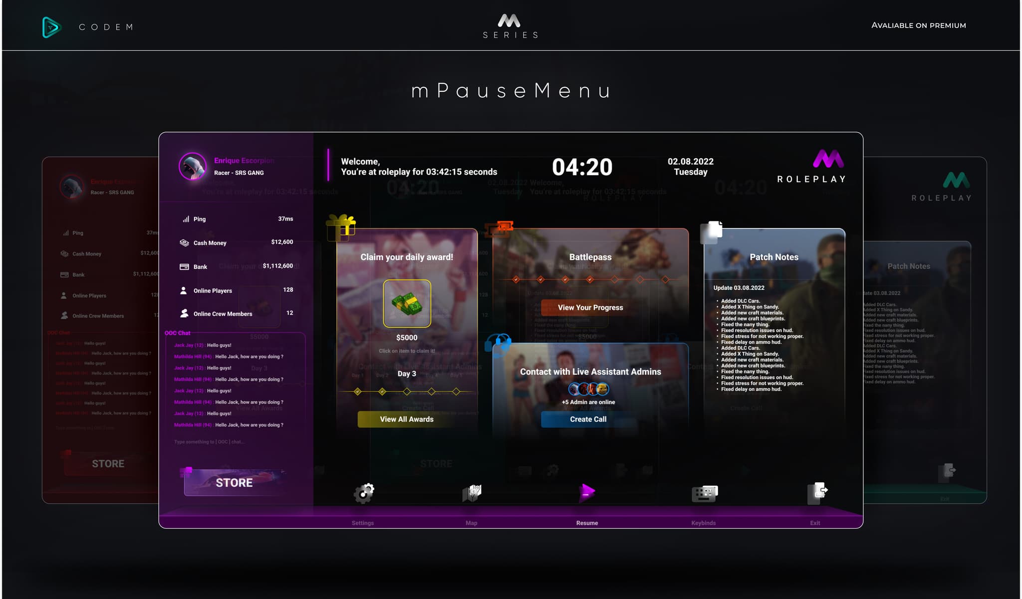 CodeM mPausemenu — Advanced Pause Menu esx FiveM Script