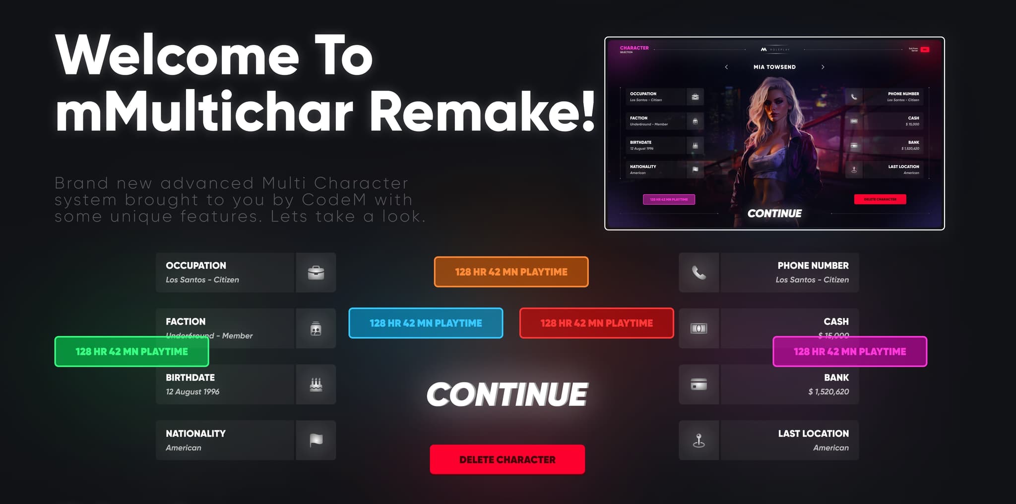 CodeM mMultichar — Advanced Multi-Character System FiveM Script — esx 3