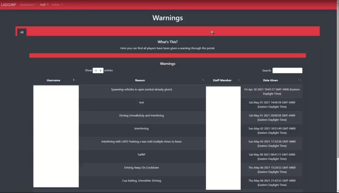 Staff Portal (Web Panel) - Warn, Kick, Ban, Command FiveM Script — esx 7