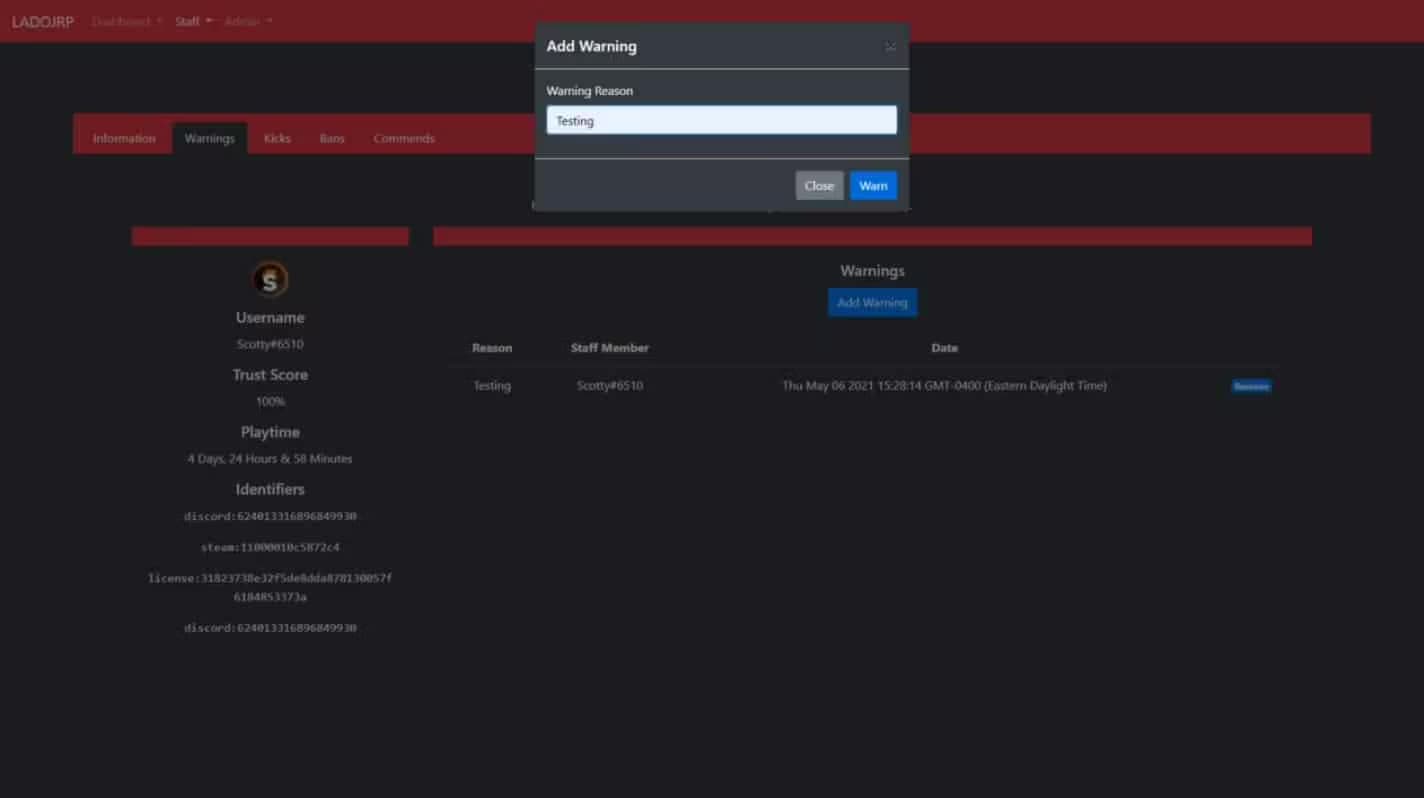 Staff Portal (Web Panel) - Warn, Kick, Ban, Command FiveM Script — esx 5