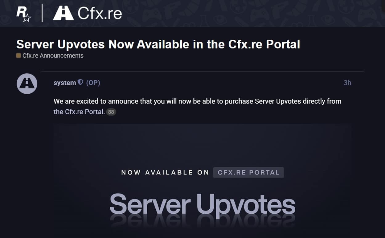 FiveM Server Upvotes Now Live in Cfx.re Portal