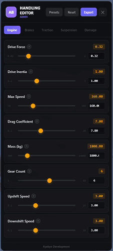 AB Handling | Real-Time Vehicle Handling Editor