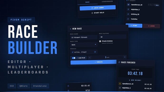 Race Builder – Advanced Race Editor & Racing System | ESX / QBCore / Standalone — Free FiveM Download